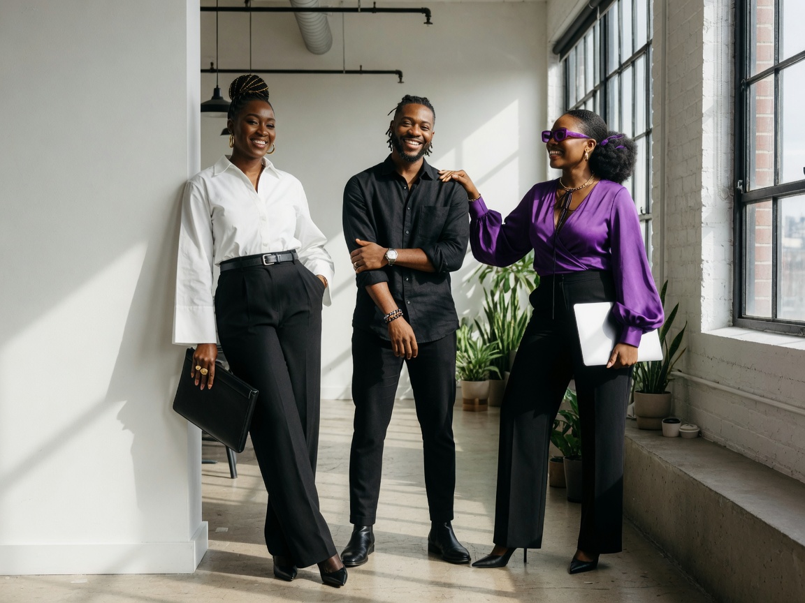 Agents standing together in a sunlit loft